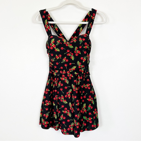 zeagoo Swim Zeagoo One Piece Swim Dress Black With Red Cherries